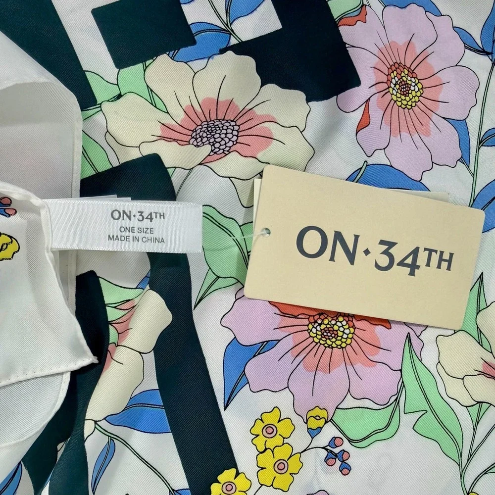 ON 34TH LA‎ FEMME Floral Print One Size Scarf Ivory Multi